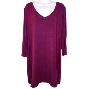 CUT LOOSE XLarge Burgundy w/ Black Stripe Rayon Knit V-Neck Babydoll Short Dress